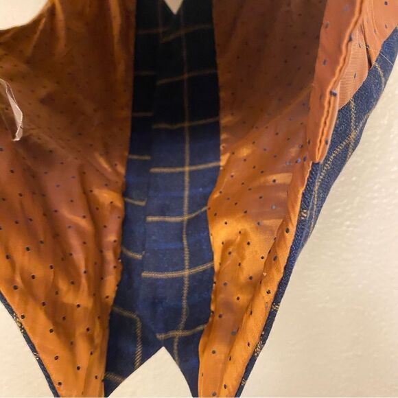 Romano Boys kids Navy blue plaid tweed orange lined formal dress up vest suit 9 - Picture 9 of 9